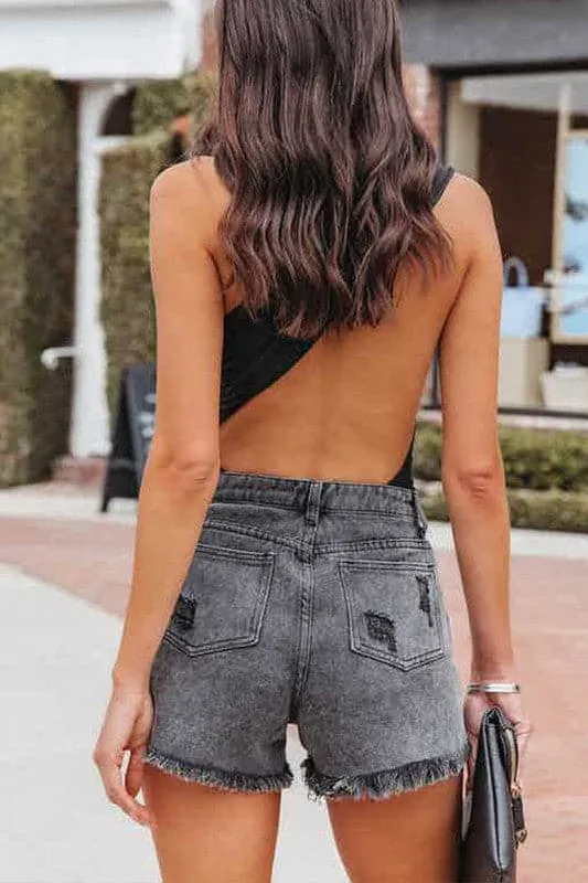 PZ720 Tassel Ripped Denim Shorts