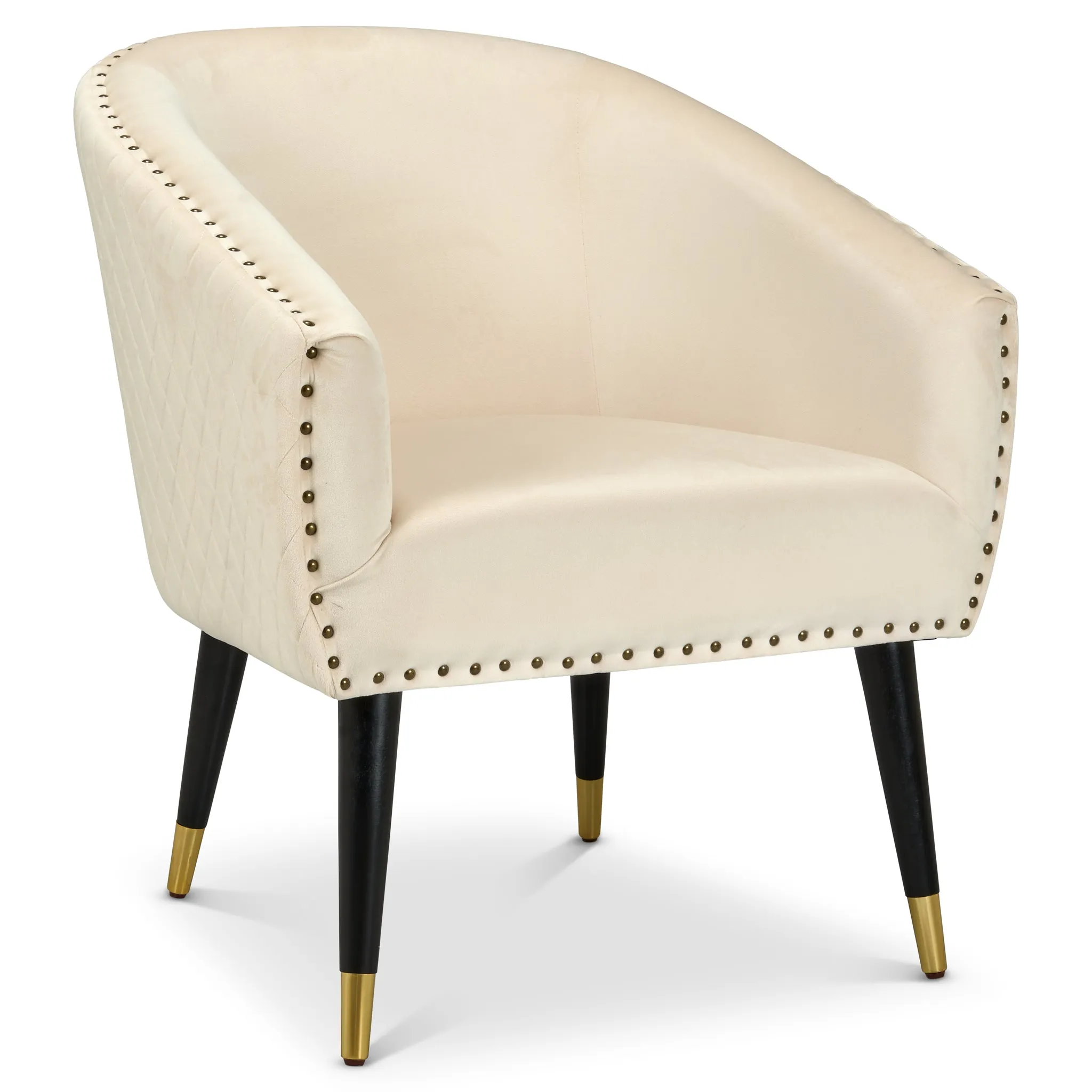 Revo Velvet Nailhead Trim Tub Armchair - Cream