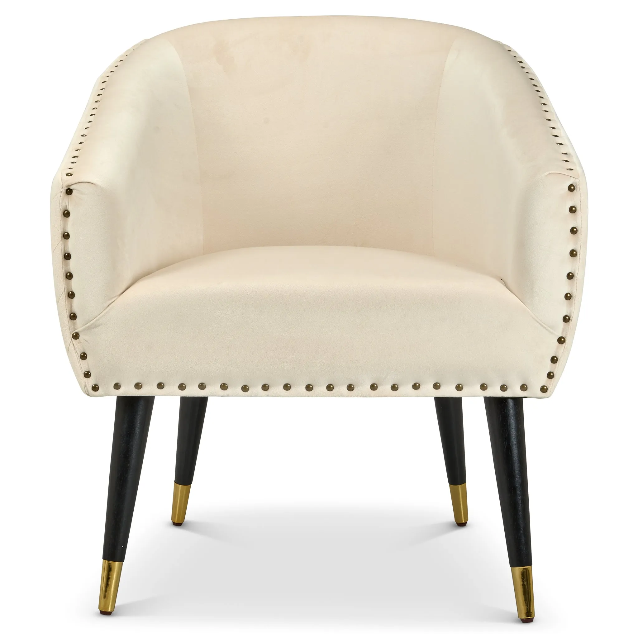 Revo Velvet Nailhead Trim Tub Armchair - Cream