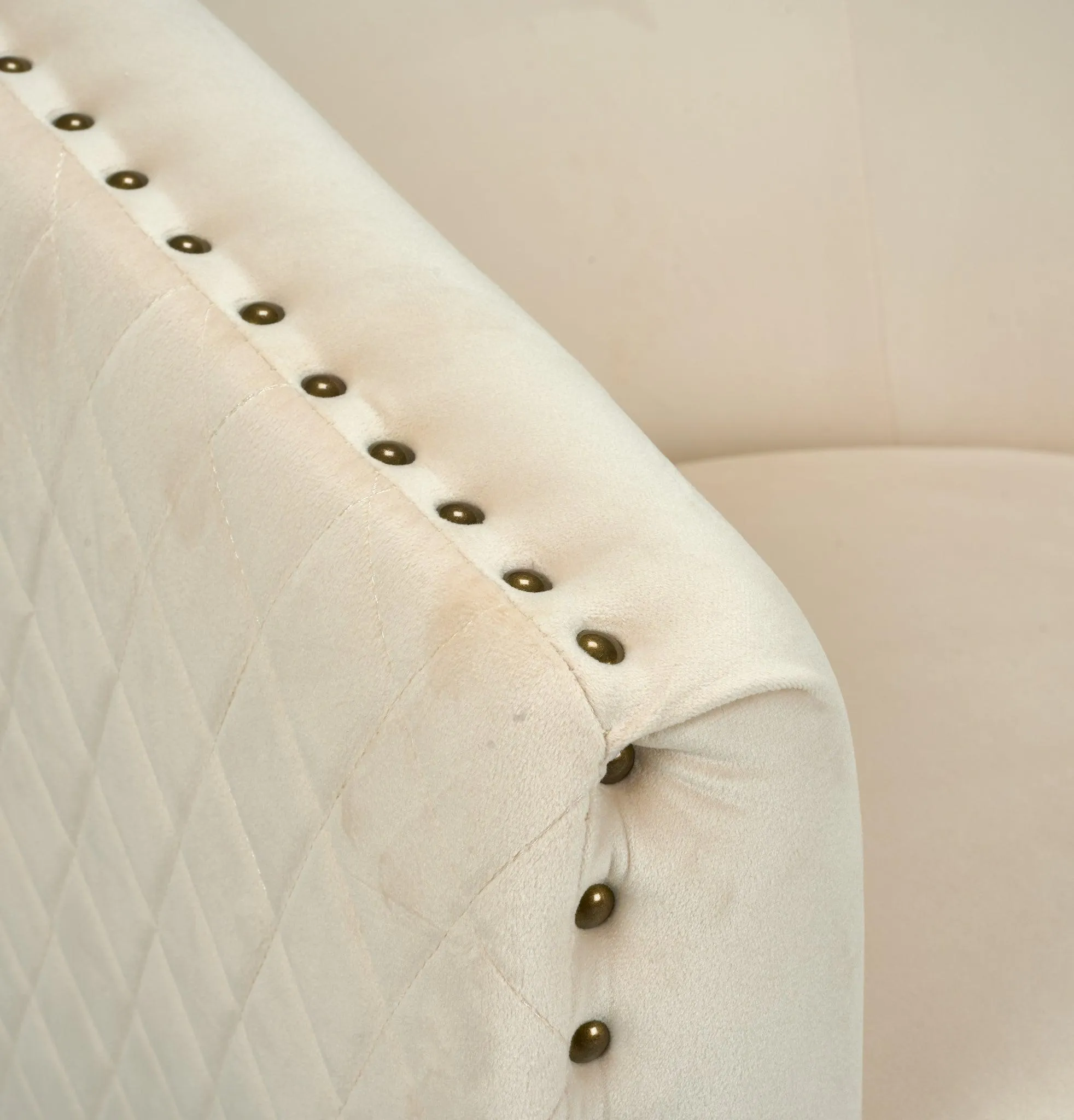 Revo Velvet Nailhead Trim Tub Armchair - Cream