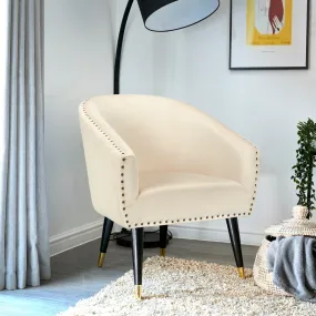 Revo Velvet Nailhead Trim Tub Armchair - Cream