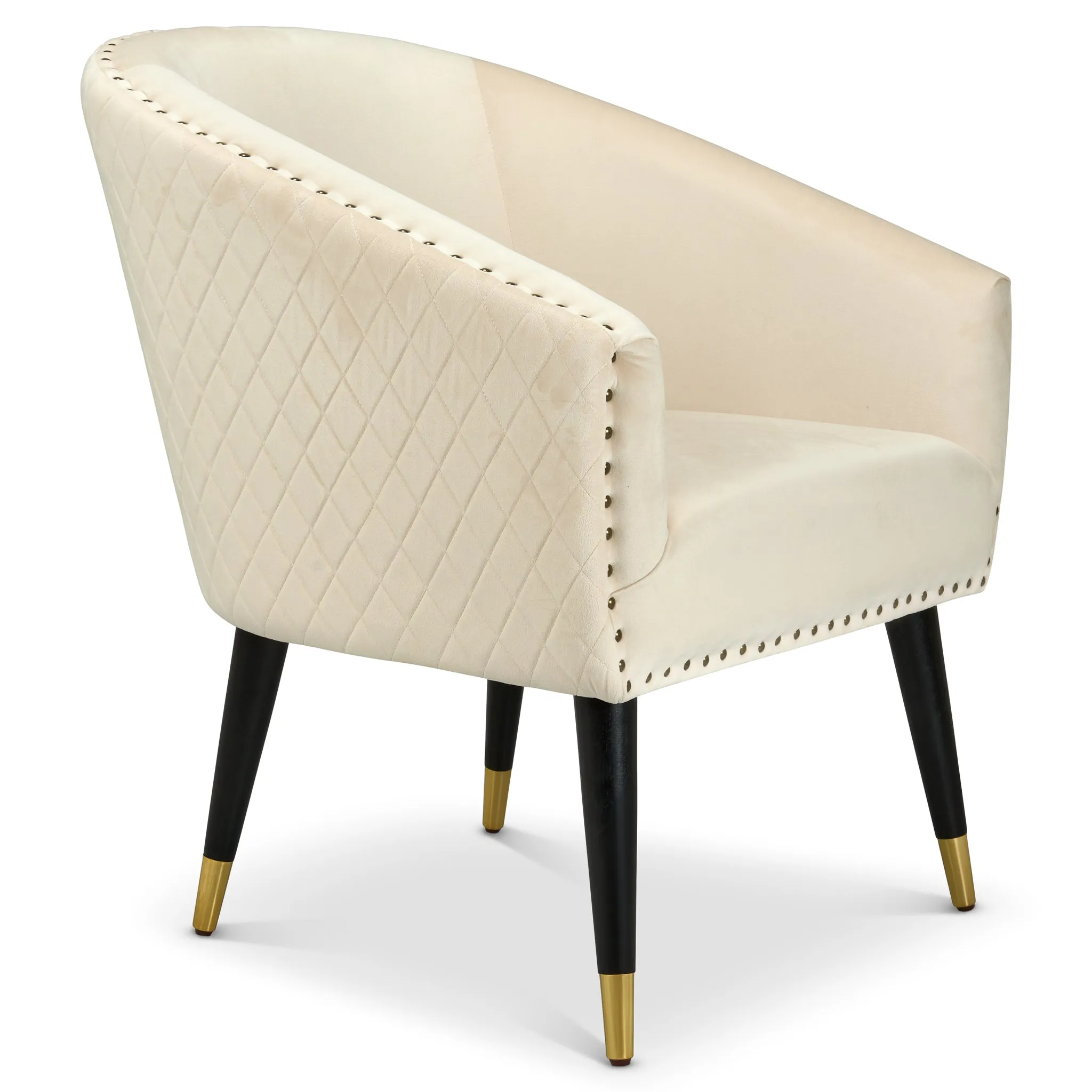Revo Velvet Nailhead Trim Tub Armchair - Cream