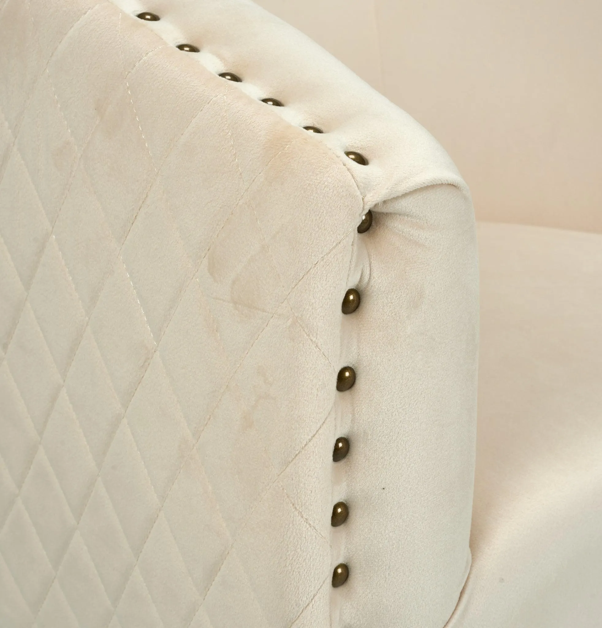 Revo Velvet Nailhead Trim Tub Armchair - Cream