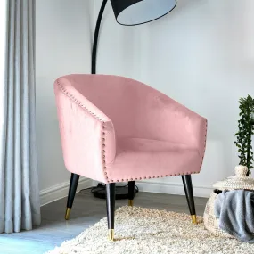 Revo Velvet Nailhead Trim Tub Armchair - Pink