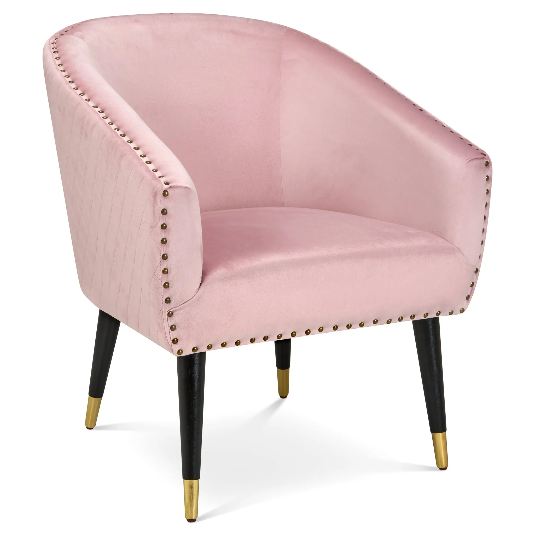 Revo Velvet Nailhead Trim Tub Armchair - Pink