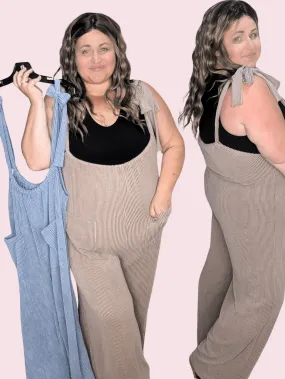 Reya Ribbed Adjustable Overall Style Jumpsuit