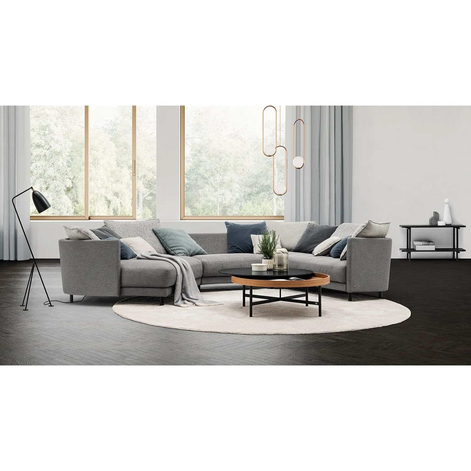 rolf benz | onda sofa | fabric silk grey 24.510   black oak legs