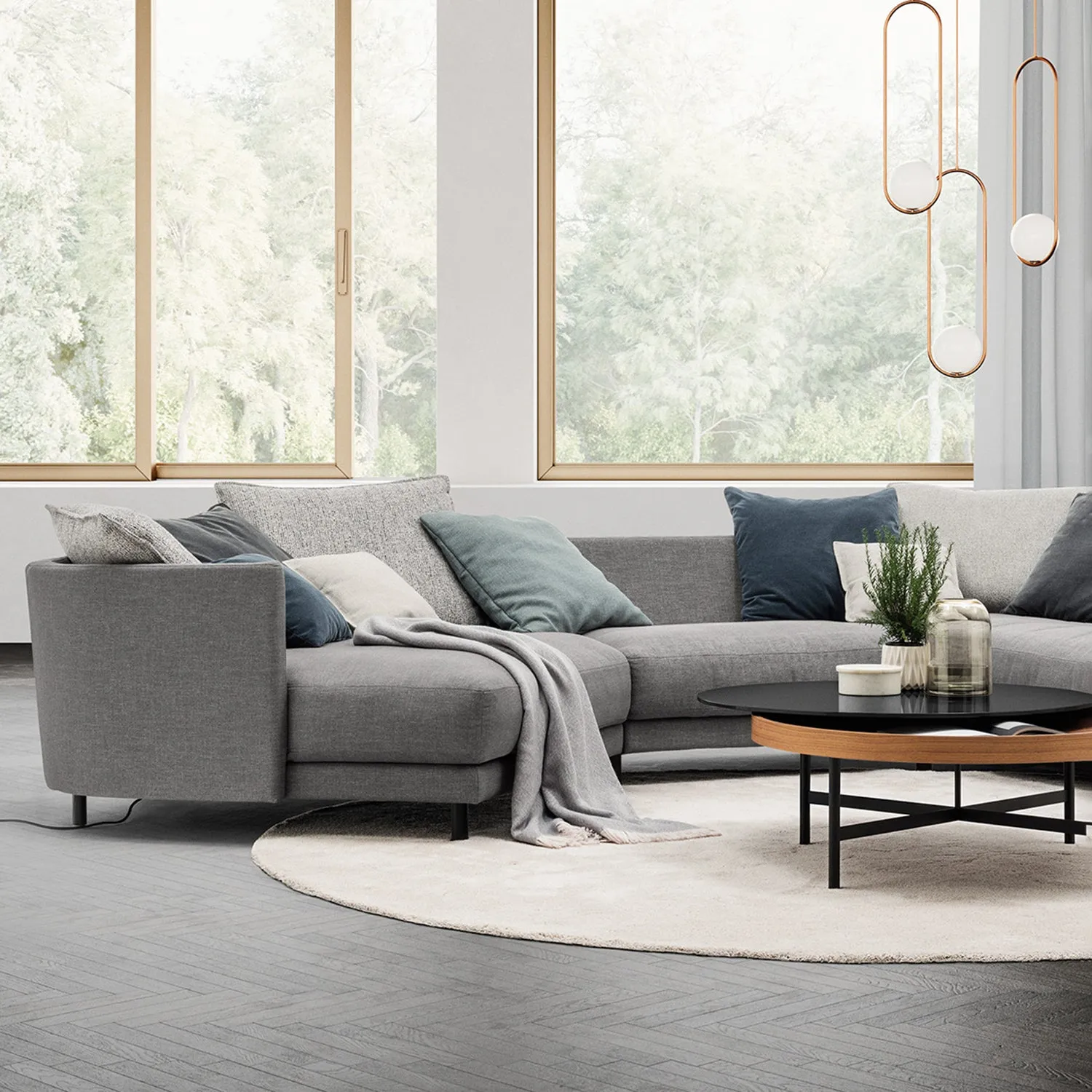 rolf benz | onda sofa | fabric silk grey 24.510   black oak legs