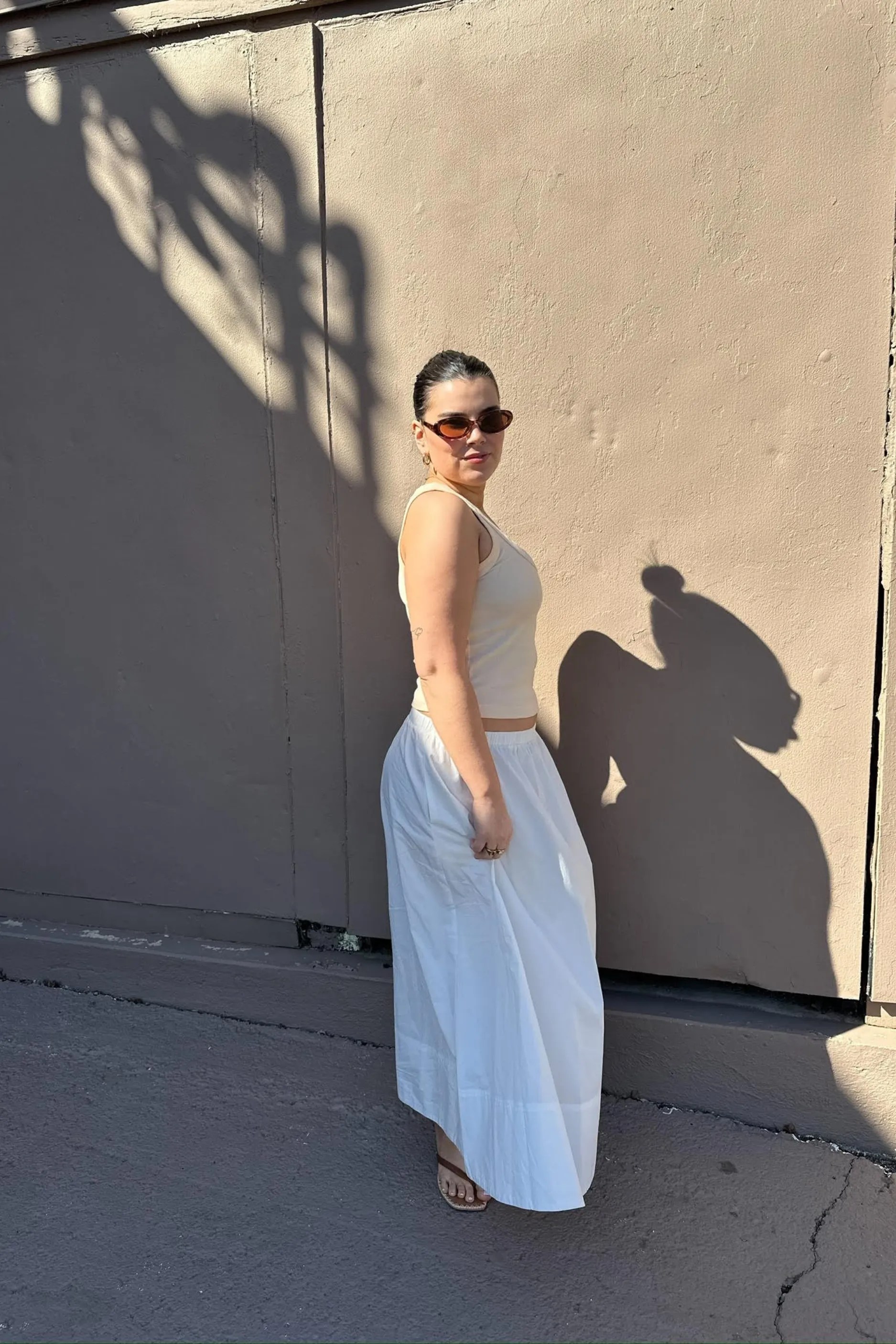 Romantic High-Waist Midi Skirt - White