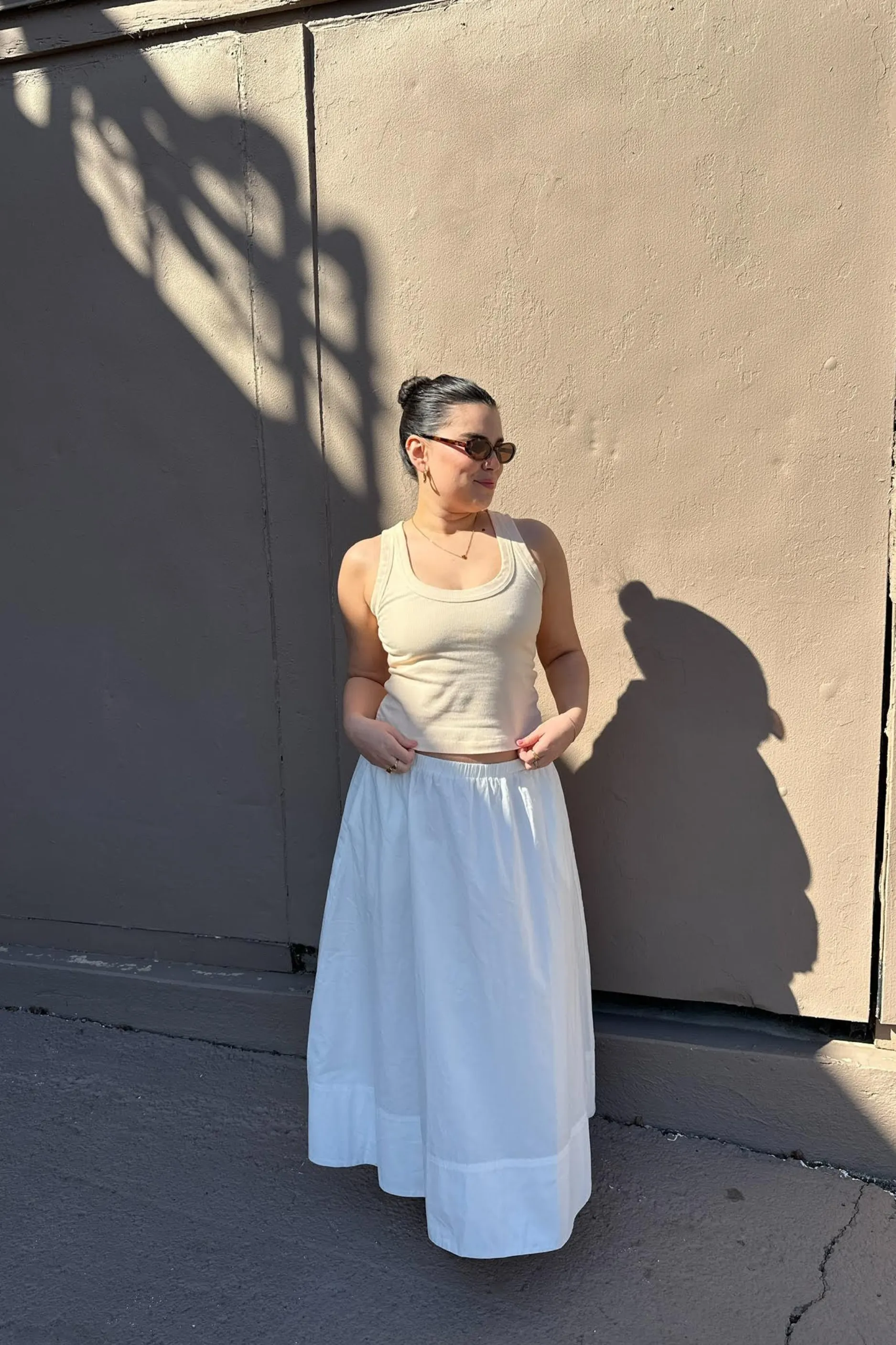 Romantic High-Waist Midi Skirt - White