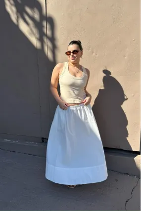 Romantic High-Waist Midi Skirt - White