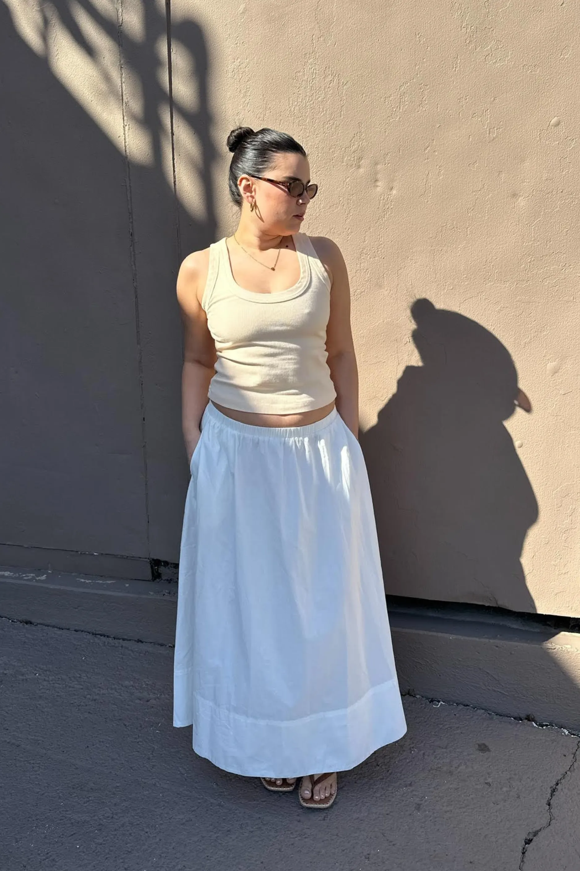 Romantic High-Waist Midi Skirt - White