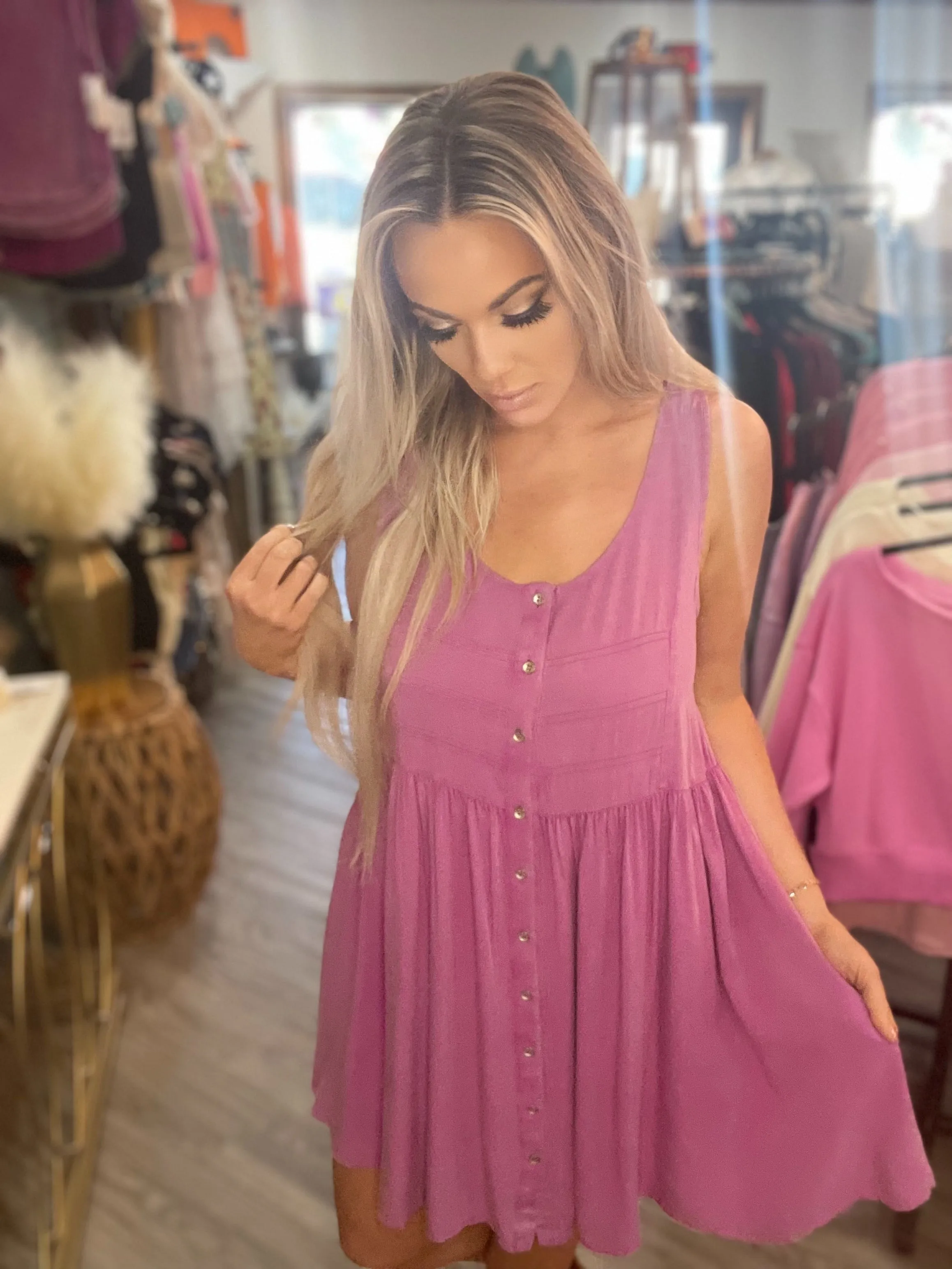 Rosewood Charm Mineral Wash Babydoll Dress