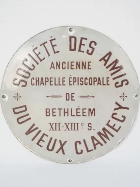 Round antique French enamel sign from a chapel 15¾"