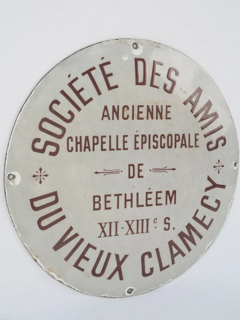 Round antique French enamel sign from a chapel 15¾"