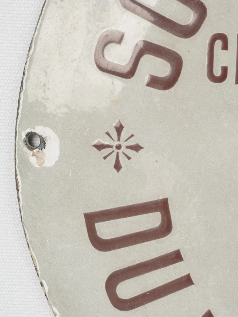 Round antique French enamel sign from a chapel 15¾"
