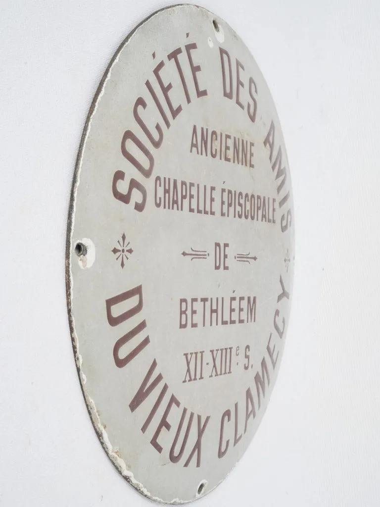 Round antique French enamel sign from a chapel 15¾"