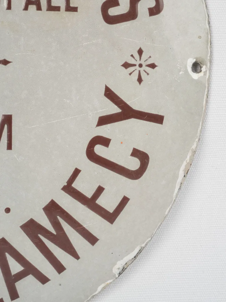 Round antique French enamel sign from a chapel 15¾"