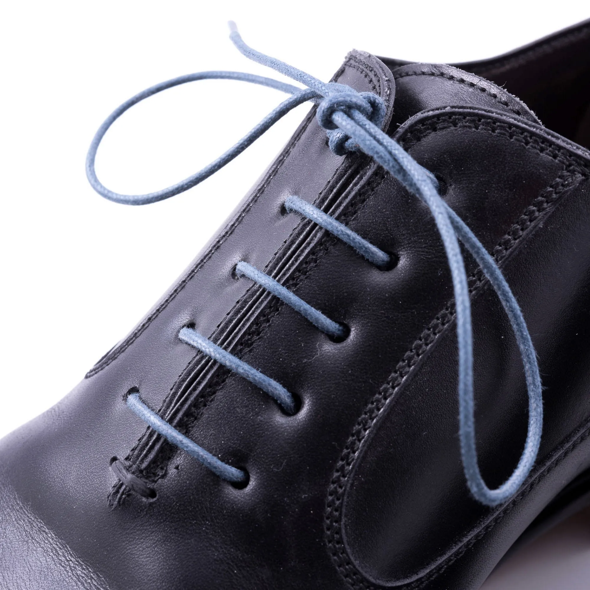 Round Blue-Gray Waxed Cotton Shoelaces