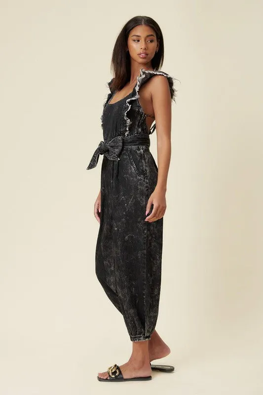 Ruffled Denim Overall