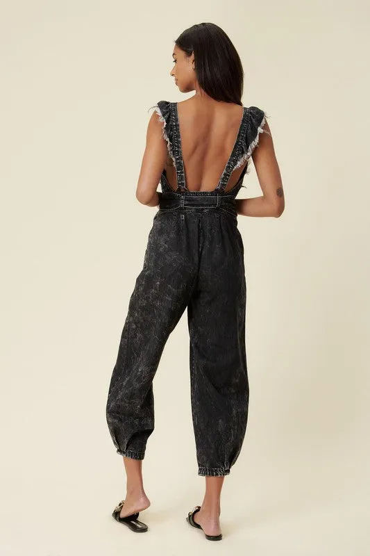 Ruffled Denim Overall