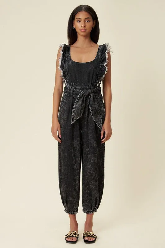 Ruffled Denim Overall