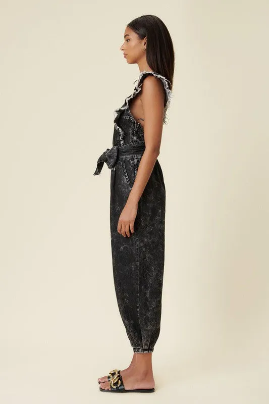 Ruffled Denim Overall
