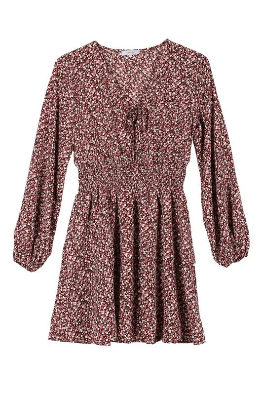 Rust Multi Floral Babydoll Mini Dress