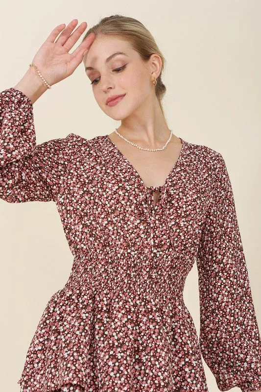Rust Multi Floral Babydoll Mini Dress