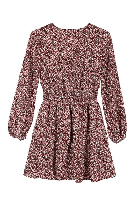 Rust Multi Floral Babydoll Mini Dress