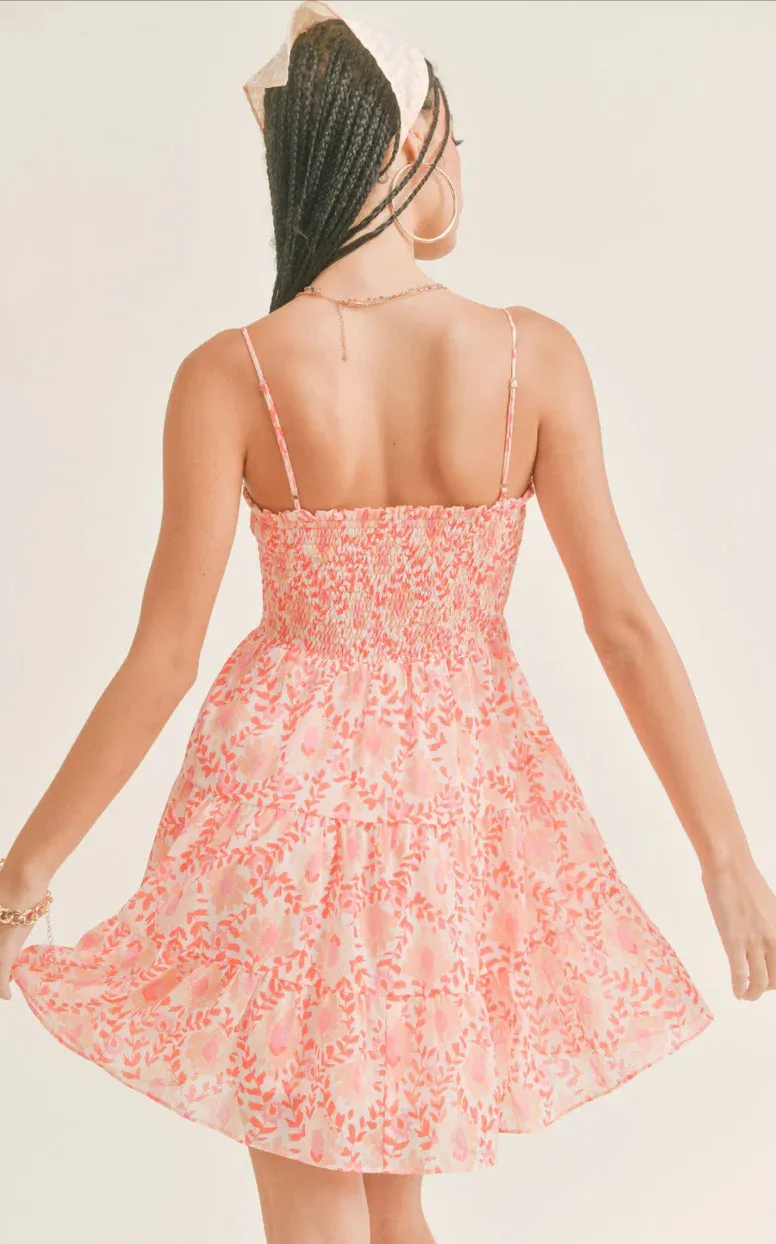 Sage The Label Por Mor Tiered Babydoll Mini Dress - Red Multi