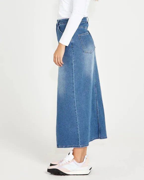 SASS EMERALD DENIM MAXI SKIRT 80 WASH