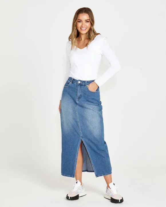 SASS EMERALD DENIM MAXI SKIRT 80 WASH