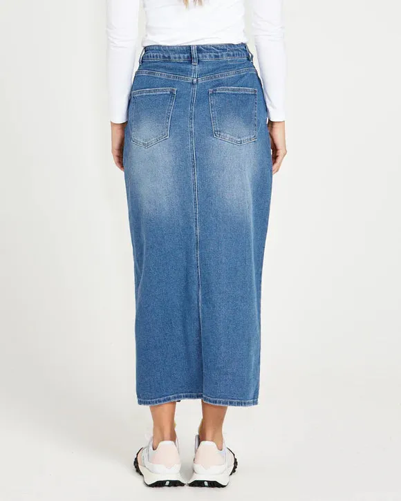 SASS EMERALD DENIM MAXI SKIRT 80 WASH