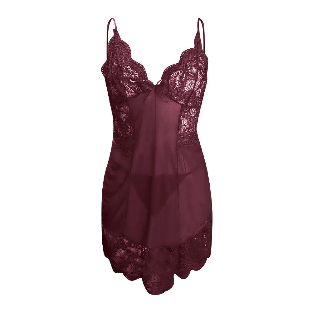 Sexy Babydoll Lace Honeymoon Dress Spaghetti Strap Mesh Chemise Sleepwear