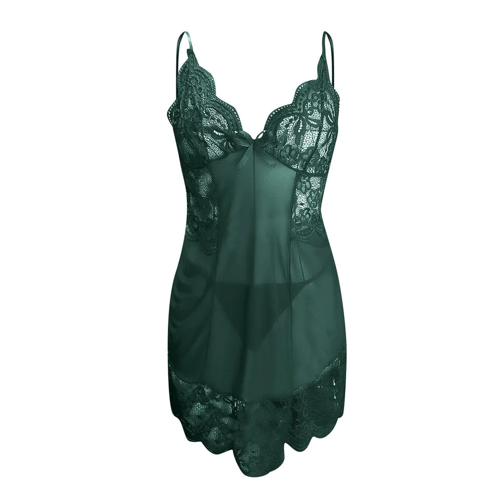 Sexy Babydoll Lace Honeymoon Dress Spaghetti Strap Mesh Chemise Sleepwear