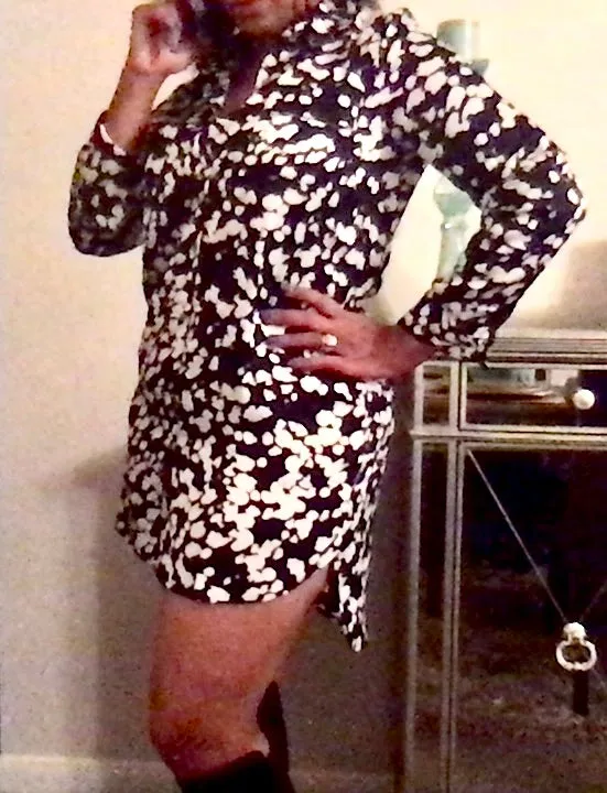Silky Black and White Shirt Dress