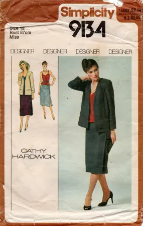 Simplicity 9134 CATHY HARDWICK Womens Skirt Jacket & Camisole 1970s Vintage Sewing Pattern Size 12 Bust 34 inches