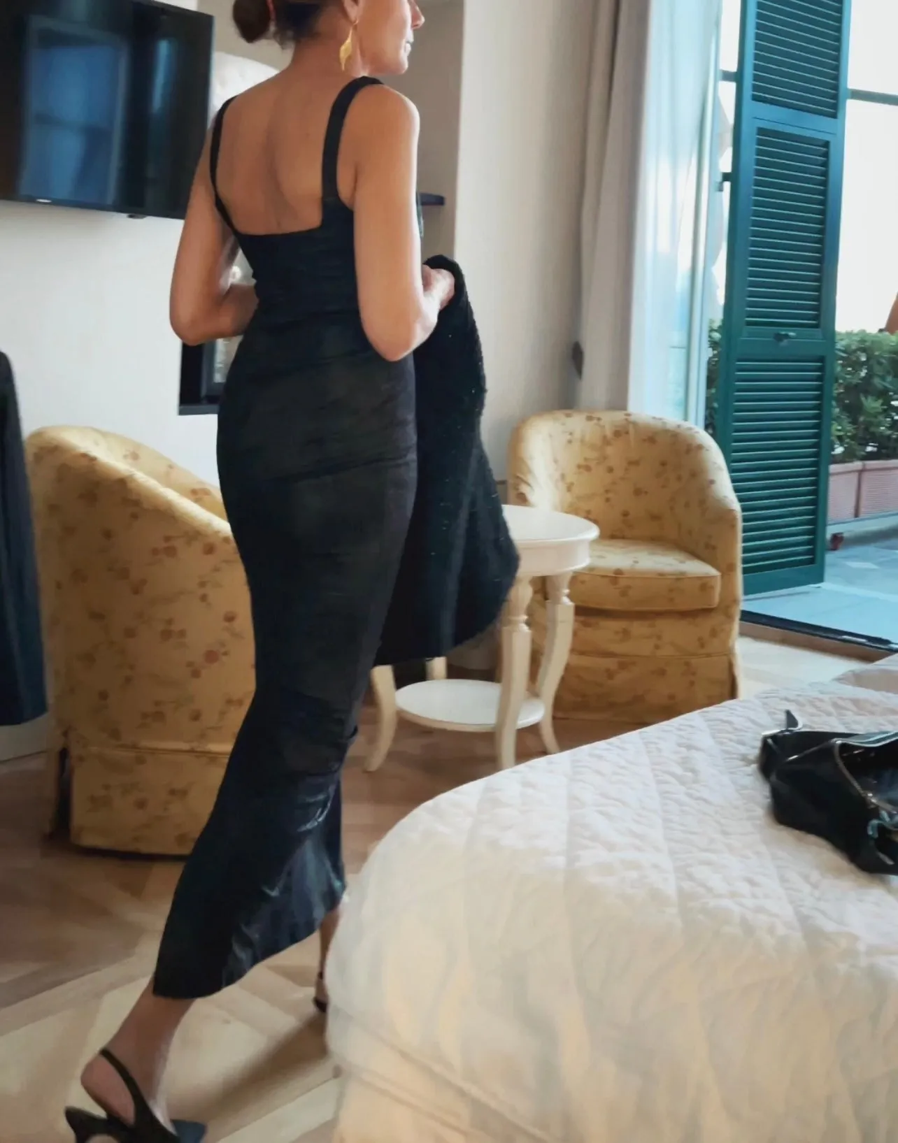SLIM MIDI DRESS PU - BLACK