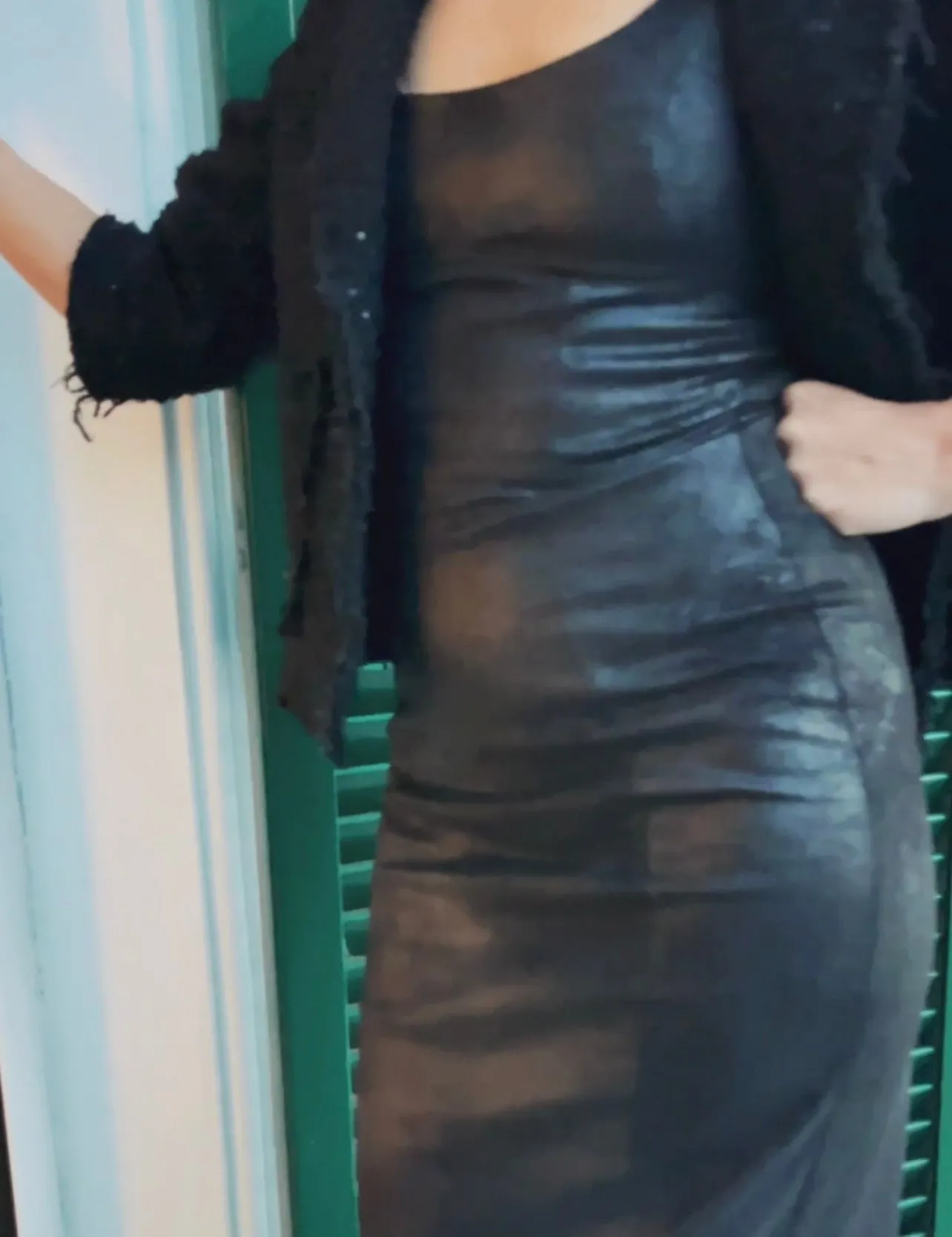SLIM MIDI DRESS PU - BLACK