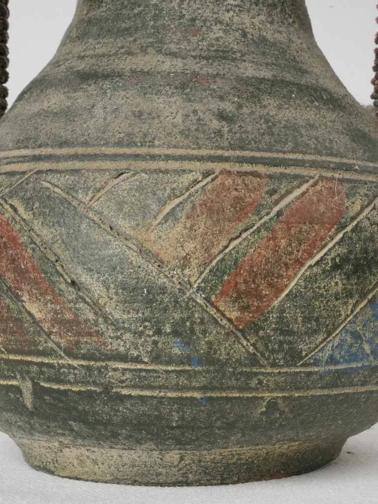 Small Antique Terracotta Vase w/ String-Wrapped Handles 6¾"