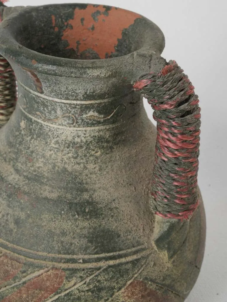 Small Antique Terracotta Vase w/ String-Wrapped Handles 6¾"