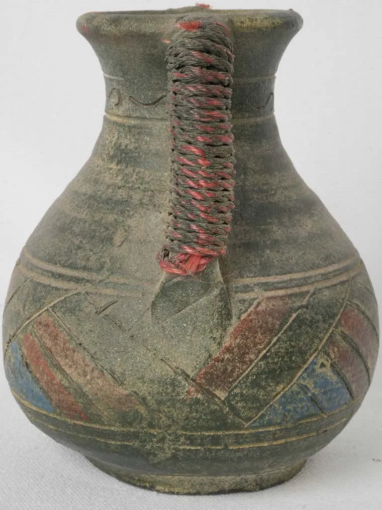 Small Antique Terracotta Vase w/ String-Wrapped Handles 6¾"