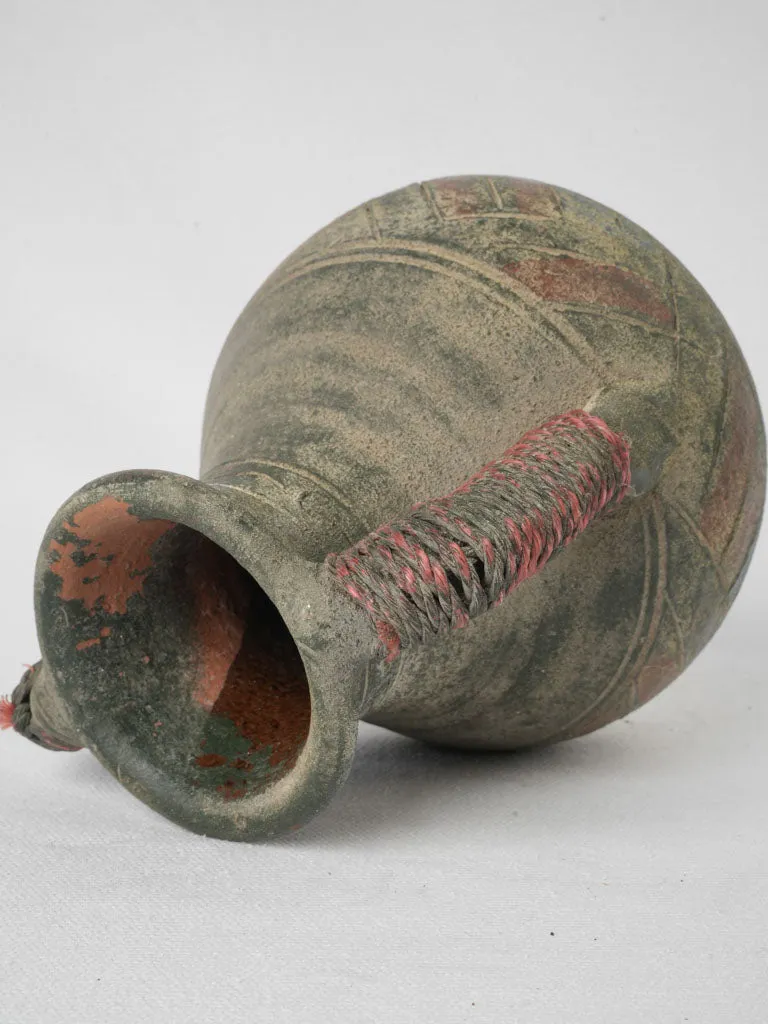 Small Antique Terracotta Vase w/ String-Wrapped Handles 6¾"