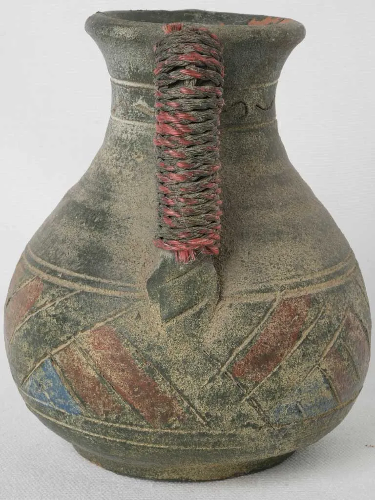 Small Antique Terracotta Vase w/ String-Wrapped Handles 6¾"