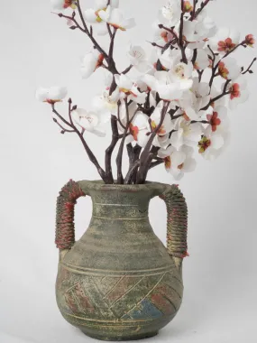 Small Antique Terracotta Vase w/ String-Wrapped Handles 6¾"