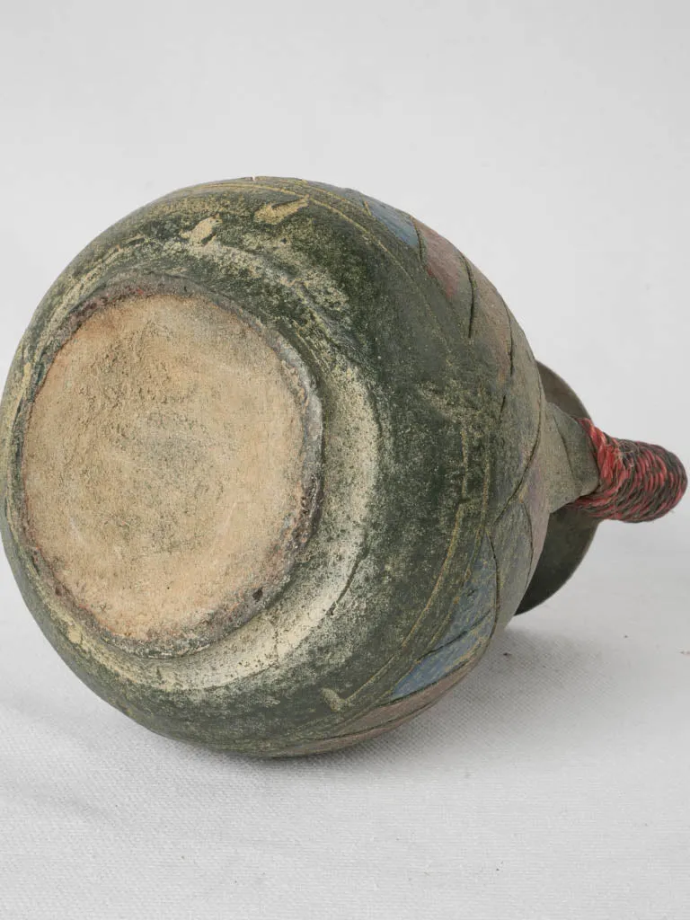 Small Antique Terracotta Vase w/ String-Wrapped Handles 6¾"
