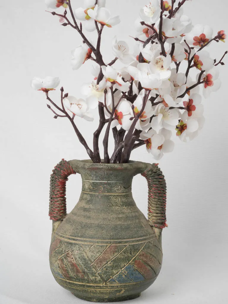 Small Antique Terracotta Vase w/ String-Wrapped Handles 6¾"