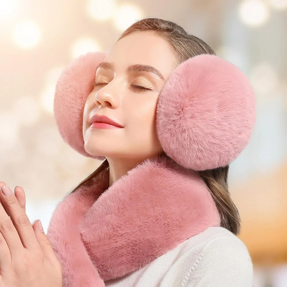 Soft Plush Ear Warmers Winter Ear Muffs Accessory with Headband (One Size) - White