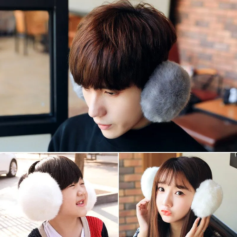 Soft Plush Ear Warmers Winter Ear Muffs Accessory with Headband (One Size) - White